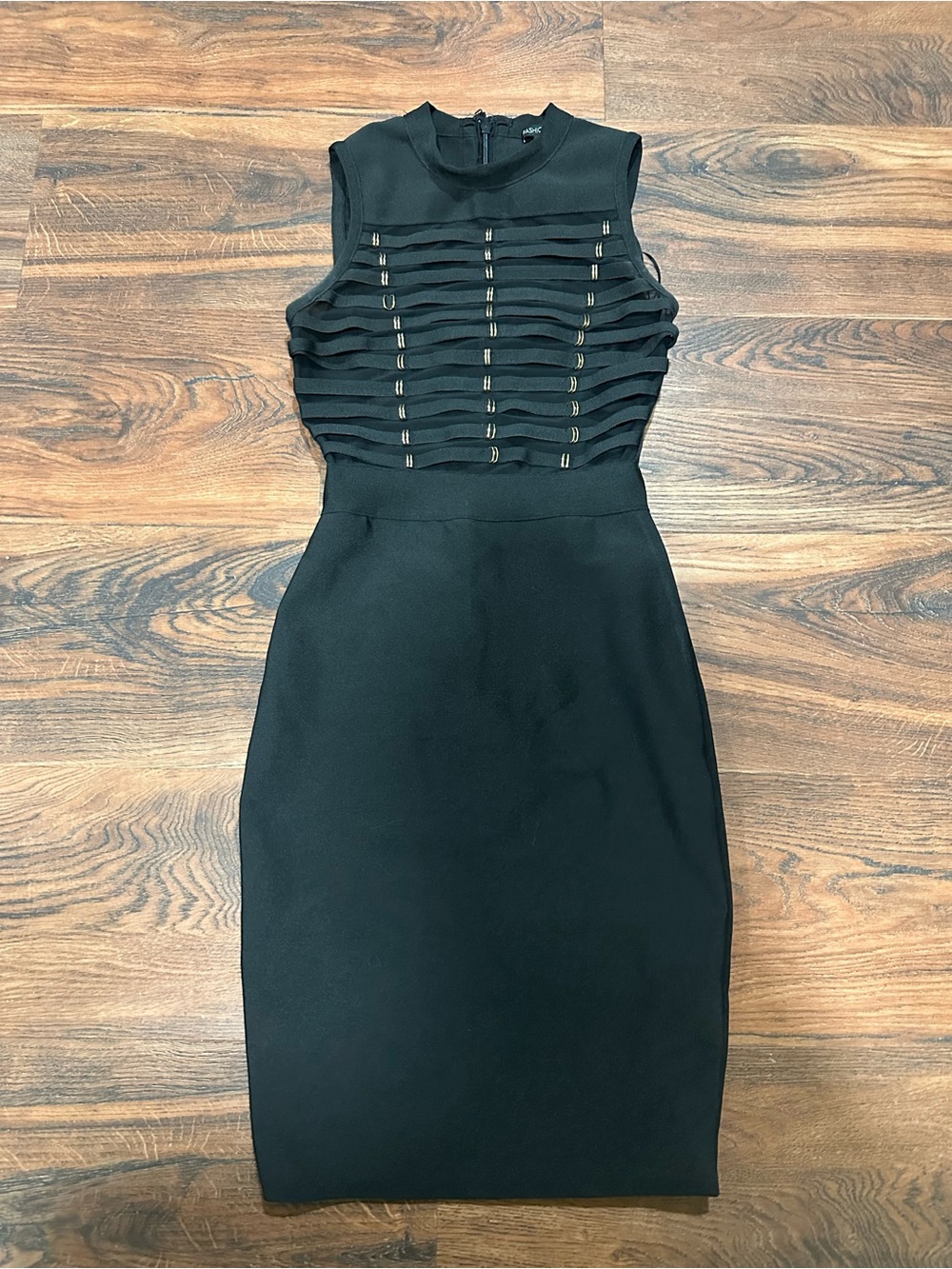 Black Sleeveless Bodycon Dress with Ladder Cutout Detail